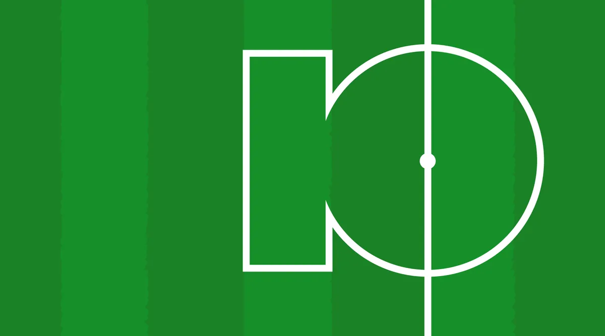 Cancha de fútbol con el 10 de 10Bet dibujado con las líneas del campo